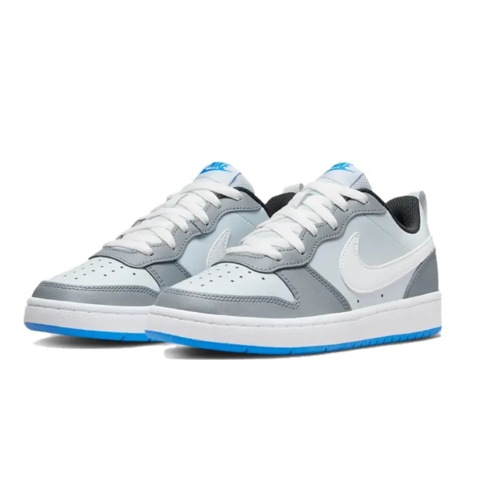 Nike Court Borough White Gray Blue Boys Size 7Y Low Top Sneakers